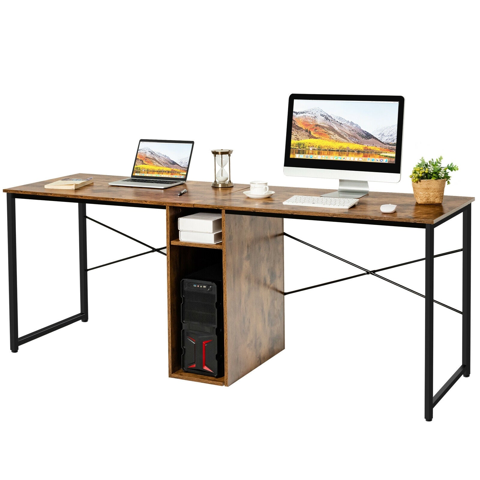 79 Inch Multifunctional Office Desk for 2 Person with Storage-BrownÂ
