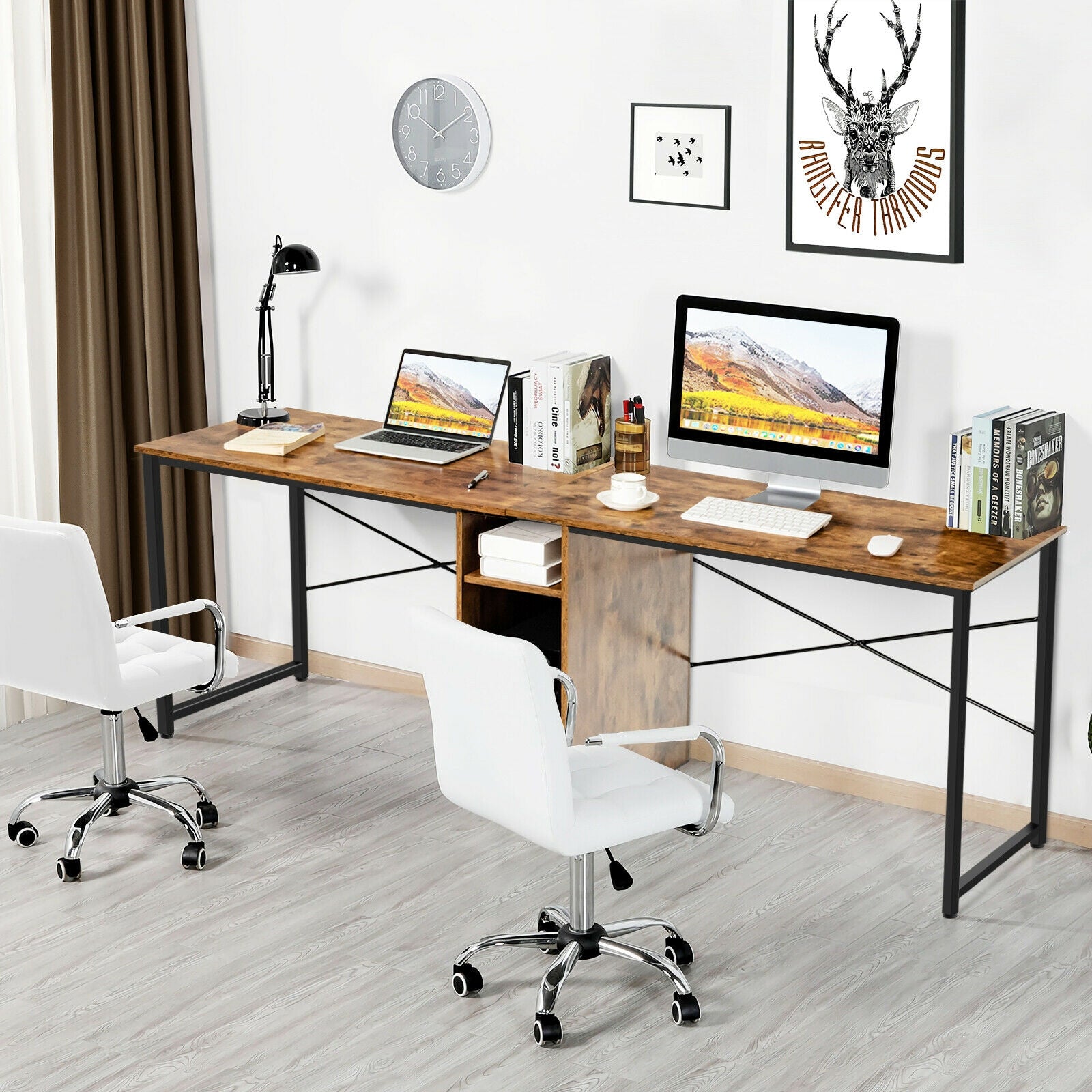 79 Inch Multifunctional Office Desk for 2 Person with Storage-BrownÂ