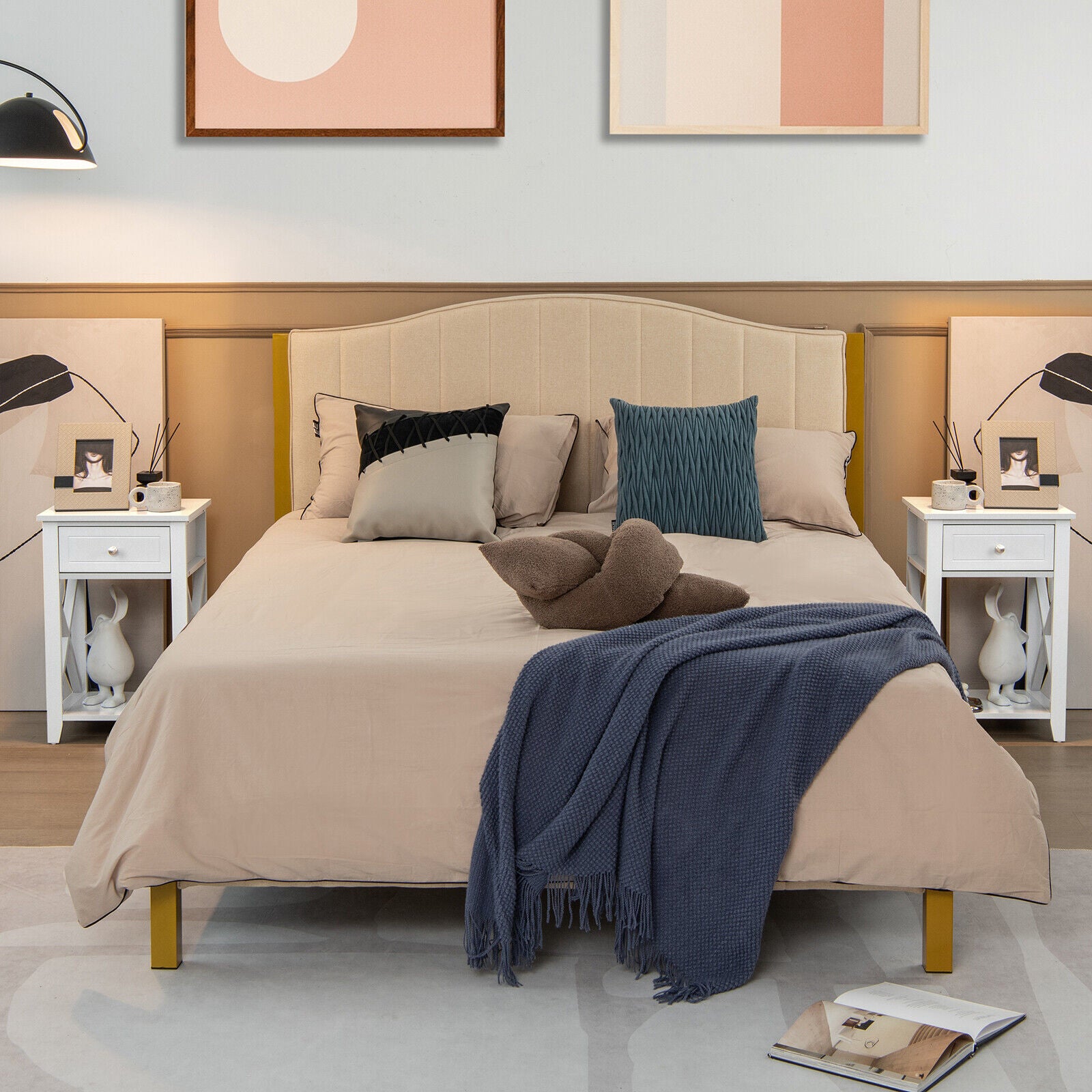 Storage End Bedside Drawer Nightstand w/ Bottom Shelf-WhiteÂ