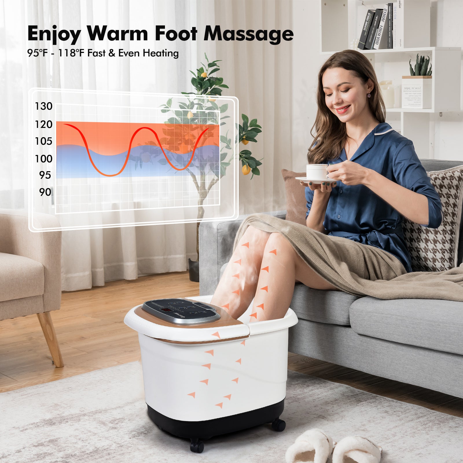 Portable All-In-One Heated Foot Bubble Spa Bath Motorized Massager-Coffee