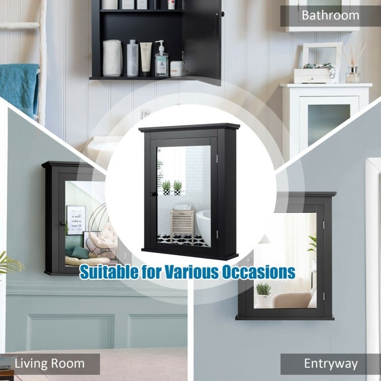 Wall Mounted Bathroom Mirror Cabinet with 5-level Height-adjustable Shelf-Black