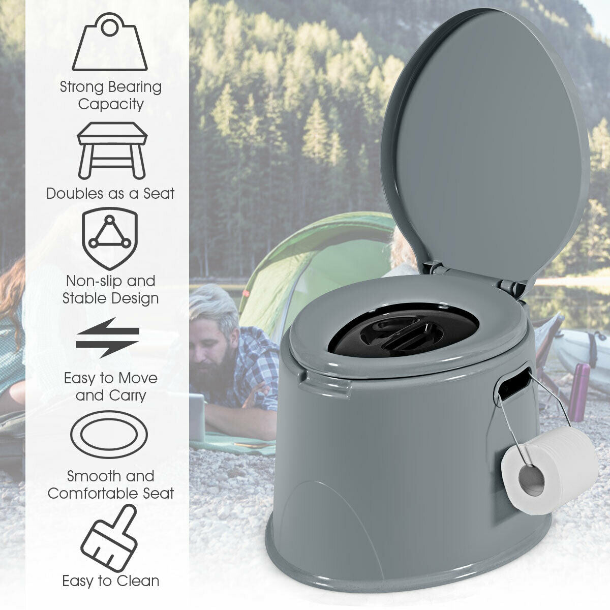 5L Portable Travel Toilet with Paper Holder for OutdoorÂ