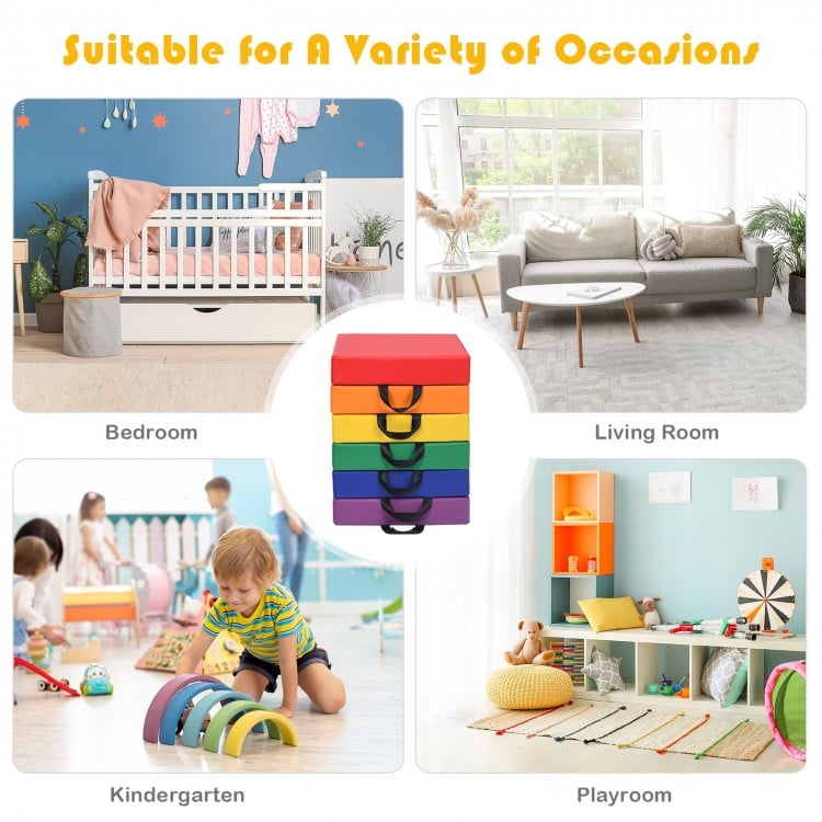 6 Piece 15 Inche Square Toddler Floor Cushions Flexible Soft Foam Seating with Handles-Color