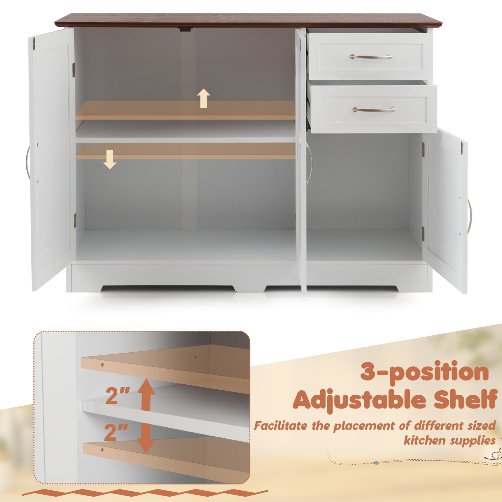 Buffet Storage Cabinet Kitchen Sideboard with 2 Drawers-WhiteÂ