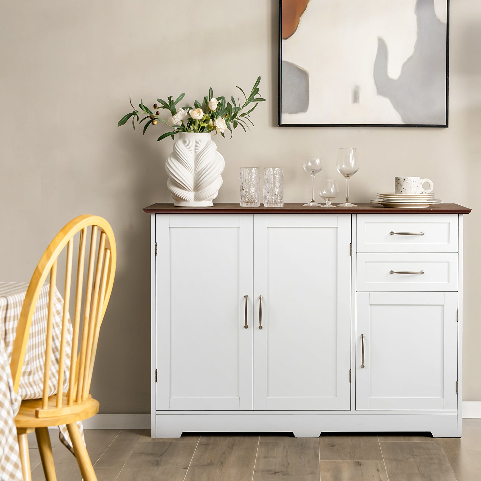 Buffet Storage Cabinet Kitchen Sideboard with 2 Drawers-WhiteÂ