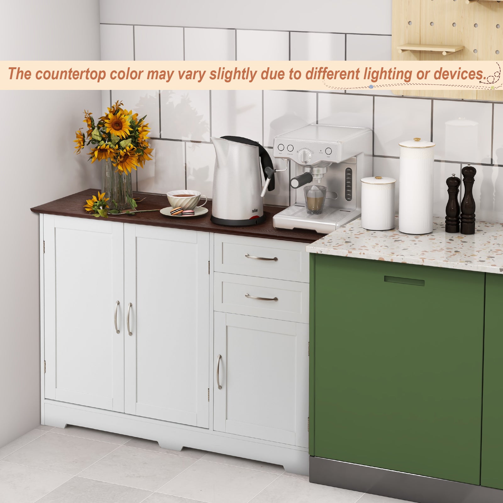 Buffet Storage Cabinet Kitchen Sideboard with 2 Drawers-WhiteÂ