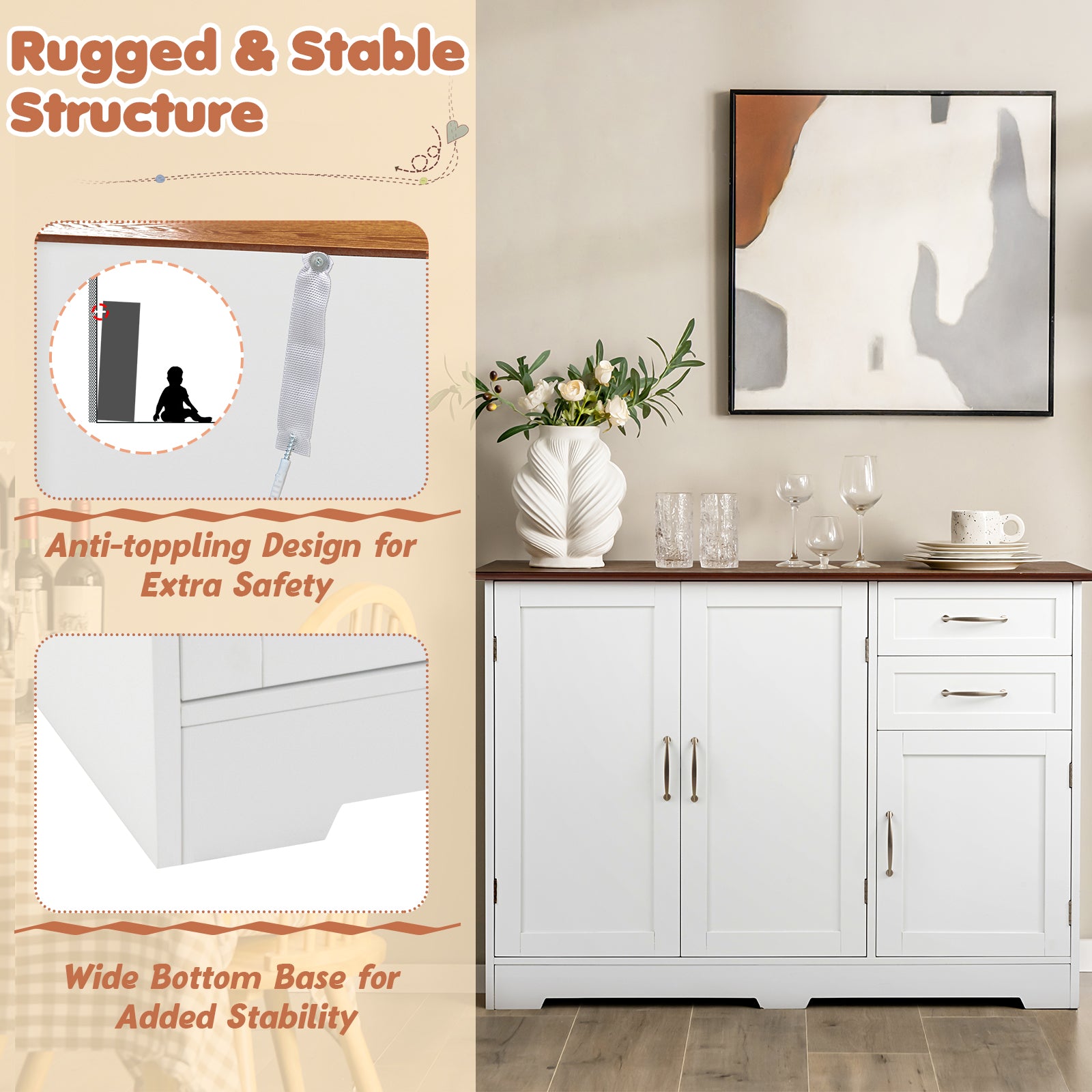 Buffet Storage Cabinet Kitchen Sideboard with 2 Drawers-WhiteÂ
