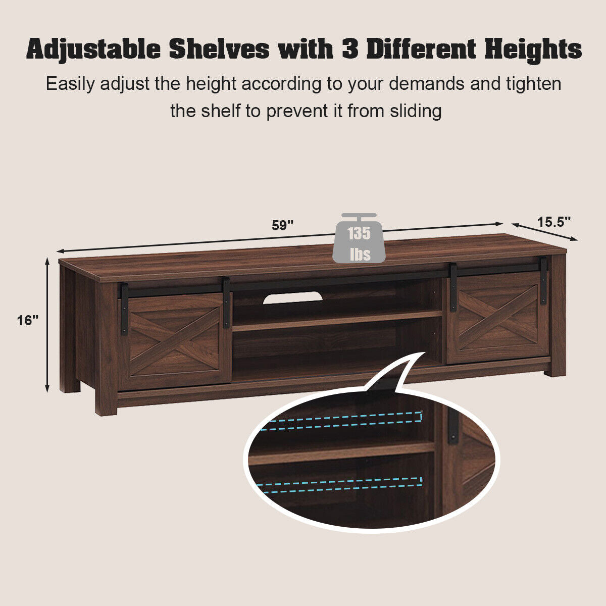 65" Flat Sliding Barn Door TV Stand-BrownÂ