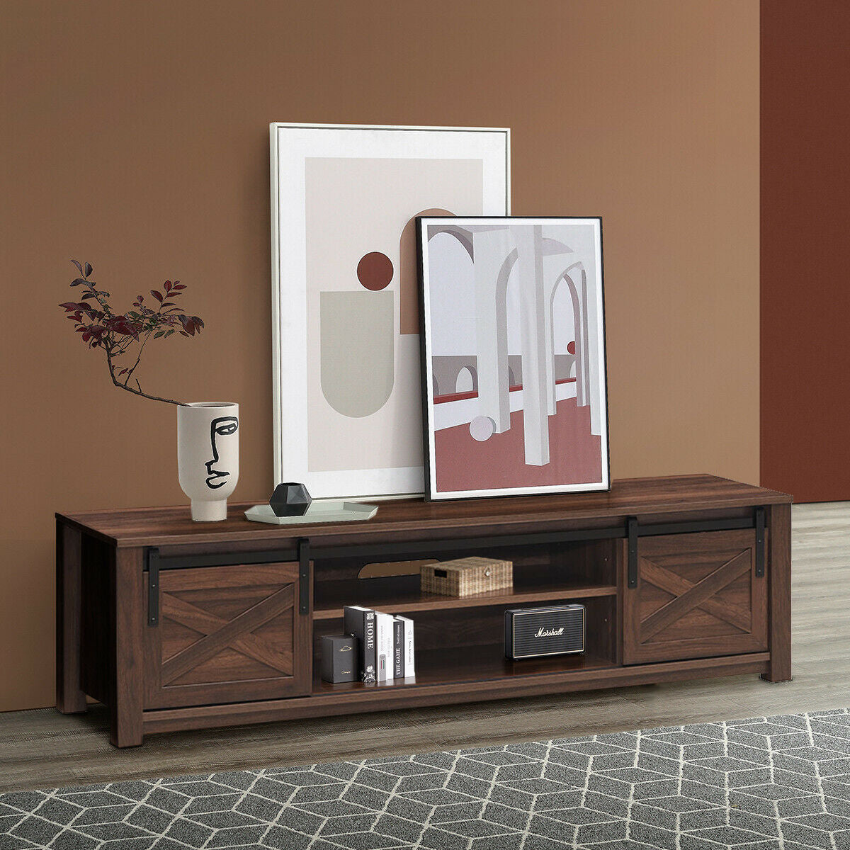 65" Flat Sliding Barn Door TV Stand-BrownÂ