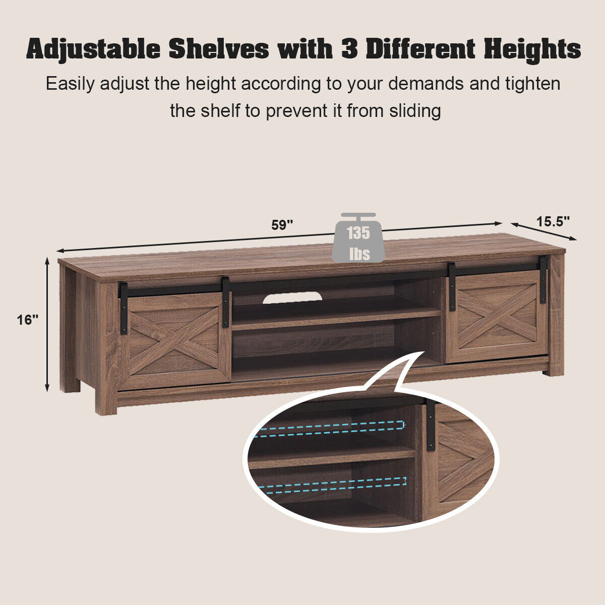 65" Flat Sliding Barn Door TV Stand-WalnutÂ