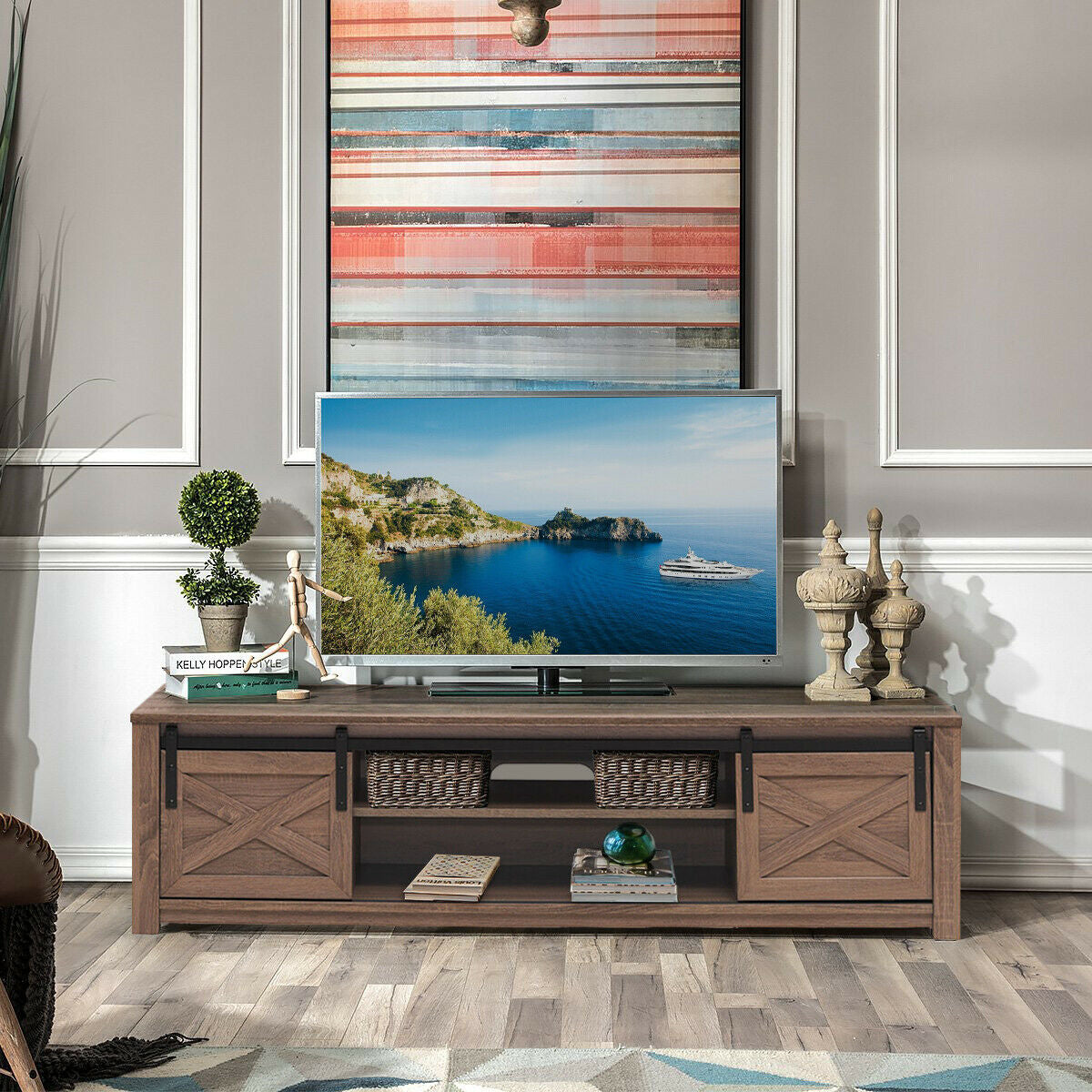 65" Flat Sliding Barn Door TV Stand-WalnutÂ