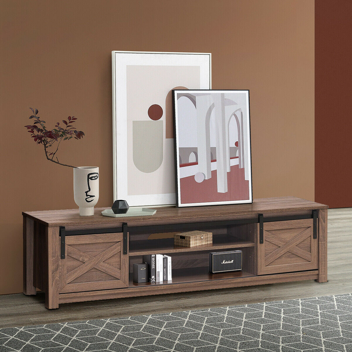 65" Flat Sliding Barn Door TV Stand-WalnutÂ