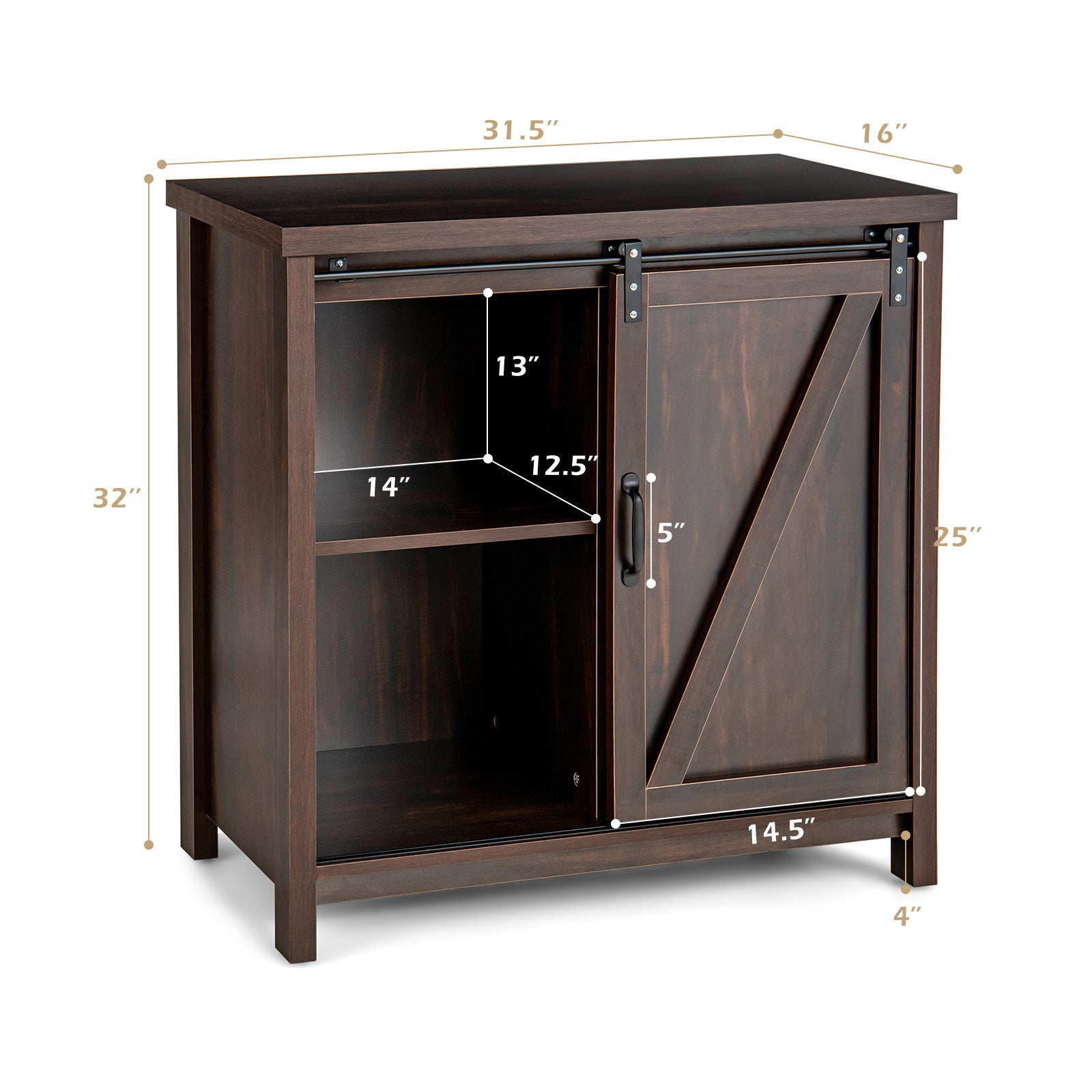 Freestanding Kitchen Buffet Storage Cabinet with Sliding Barn Door-Rustic Brown