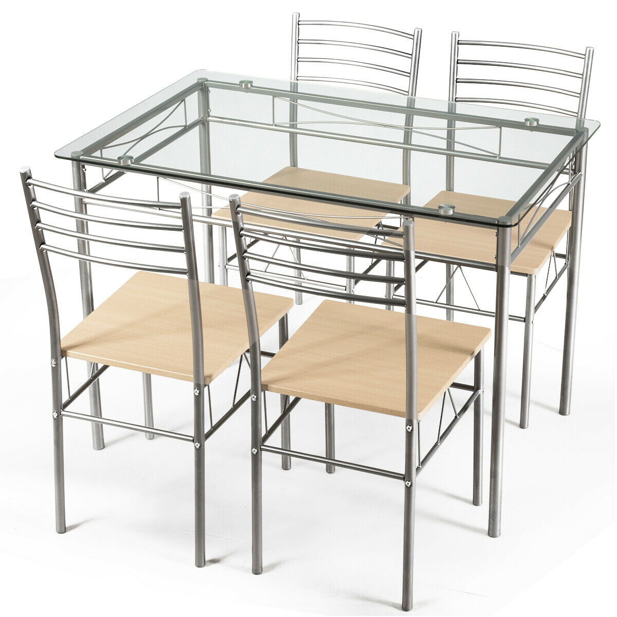 5 Pieces Dining Set Glass Table and 4 ChairsÂ
