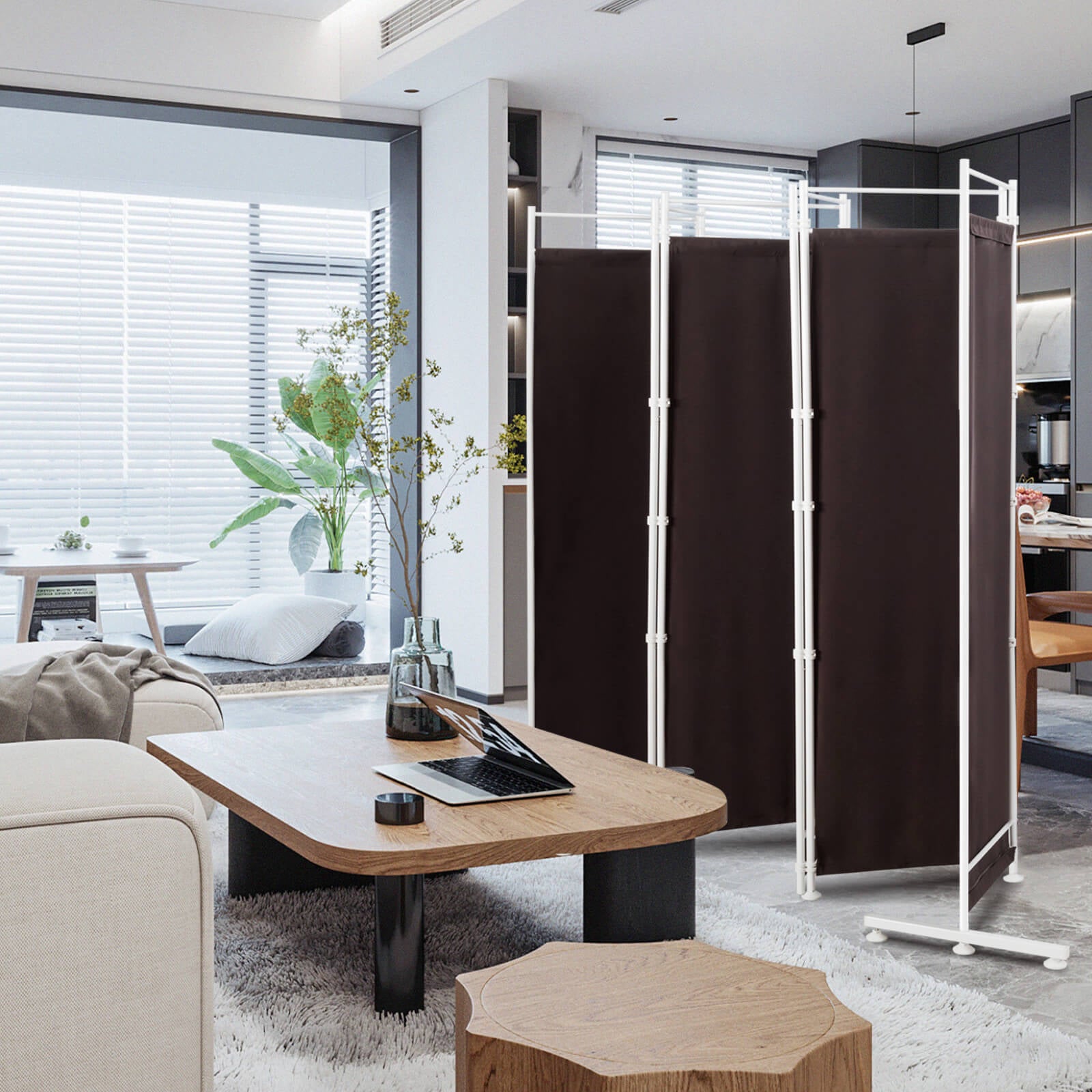 6-Panel Room Divider Folding Privacy Screen-BrownÂ