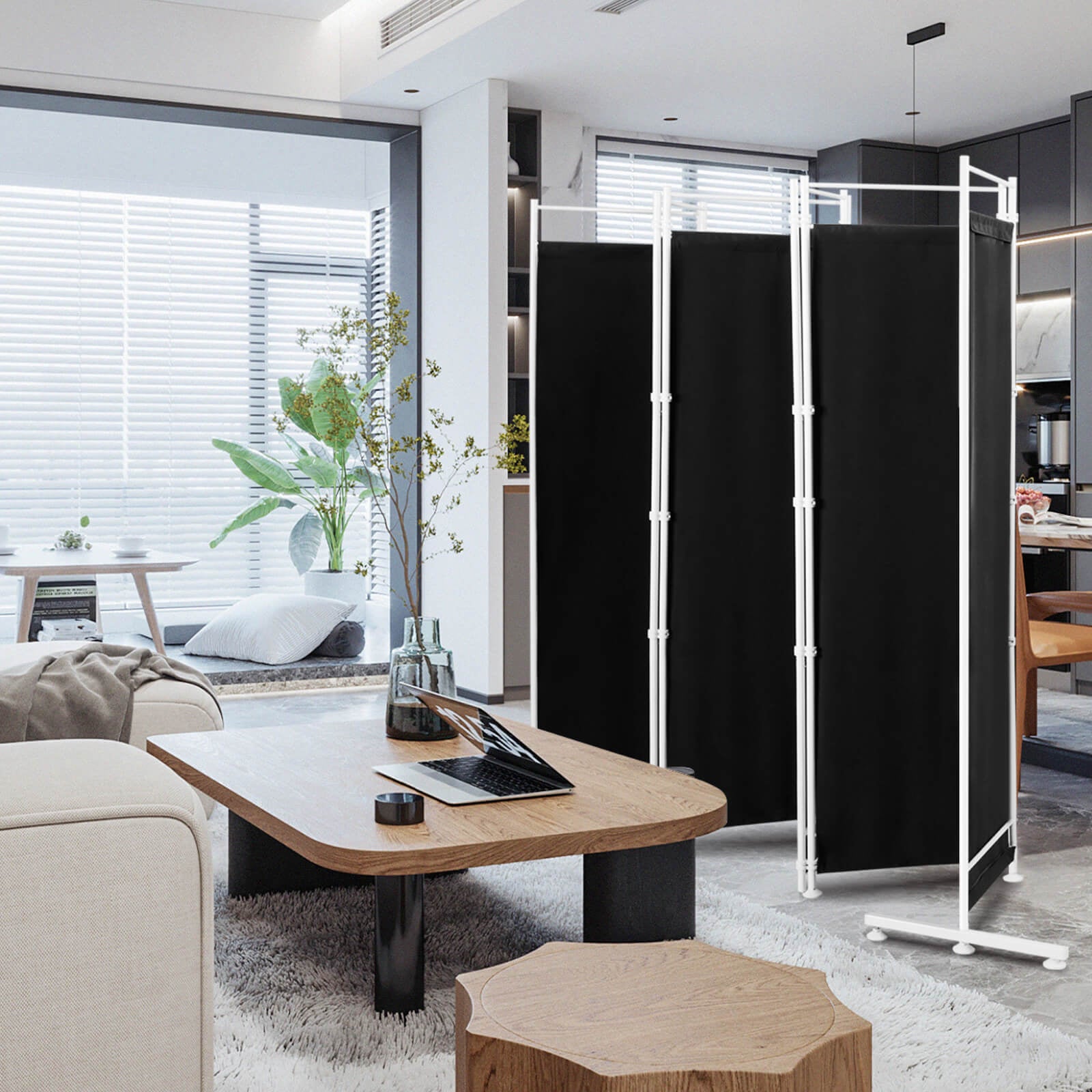 6-Panel Room Divider Folding Privacy Screen -BlackÂ