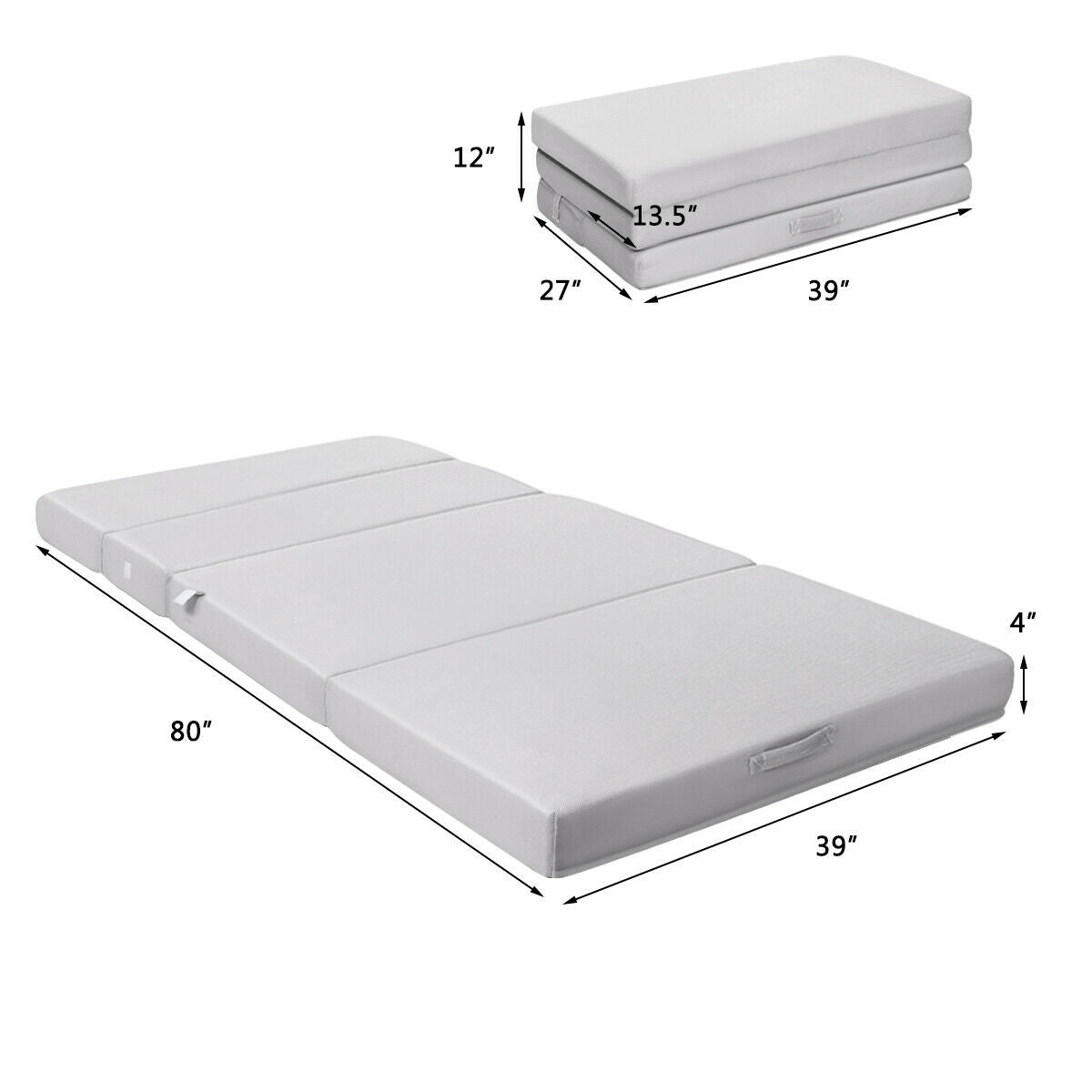 4 Inch Folding Sofa Bed Foam Mattress with Handles-Twin XLÂ