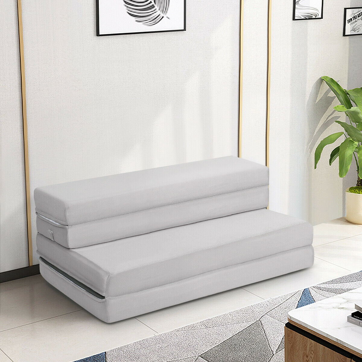 4 Inch Folding Sofa Bed Foam Mattress with Handles-Twin XLÂ