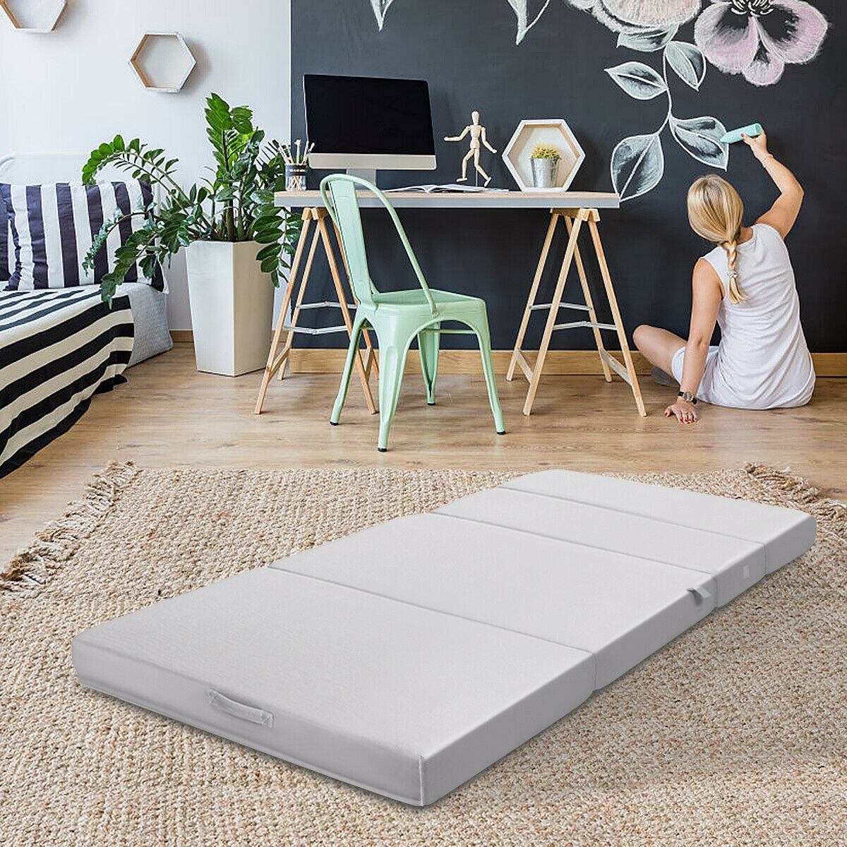 4 Inch Folding Sofa Bed Foam Mattress with Handles-Twin XLÂ