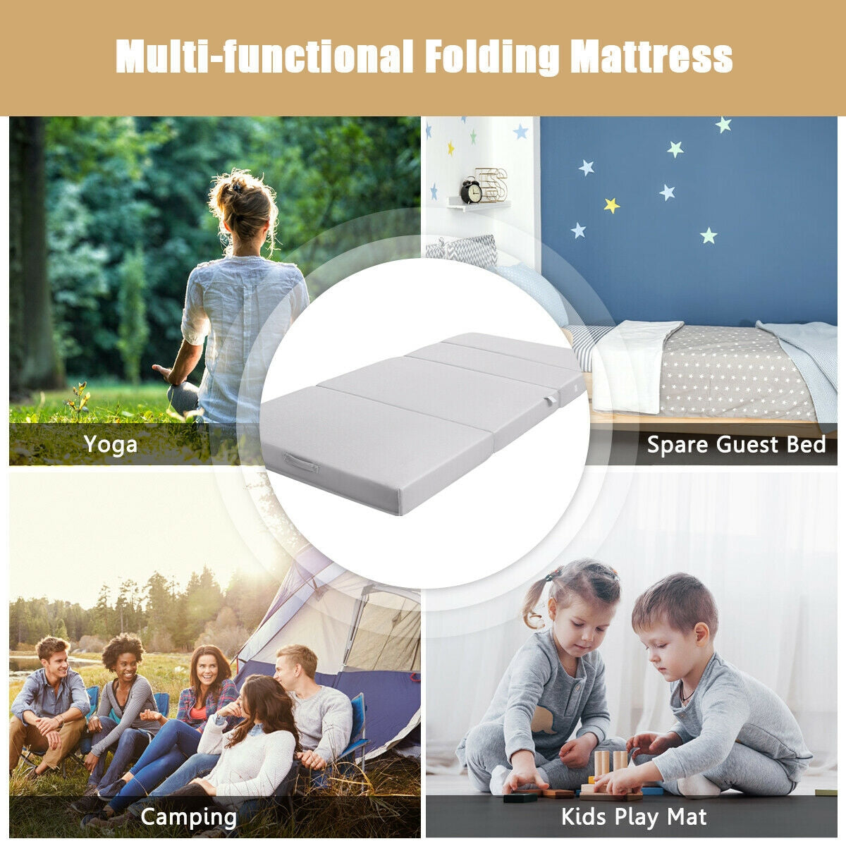 4 Inch Folding Sofa Bed Foam Mattress with Handles-Twin XLÂ