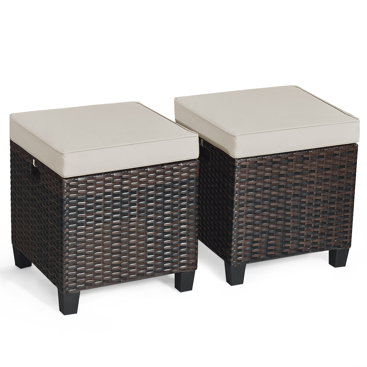 2 Pcs Patio Rattan Ottoman Cushioned Seat Foot Rest-Light GrayÂ