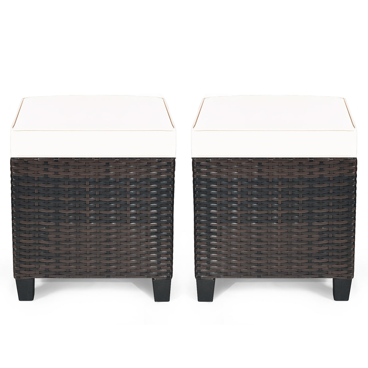 2 Pieces Patio Rattan Ottoman Cushioned Seat-BeigeÂ