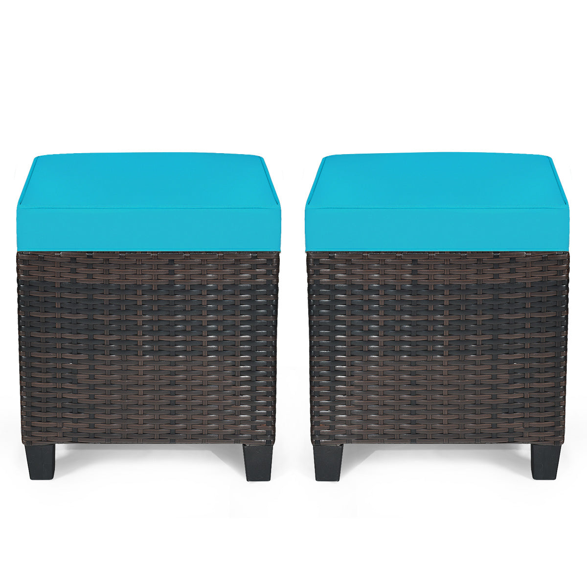 2PCS Patio Rattan Ottoman Cushioned Seat-TurquoiseÂ