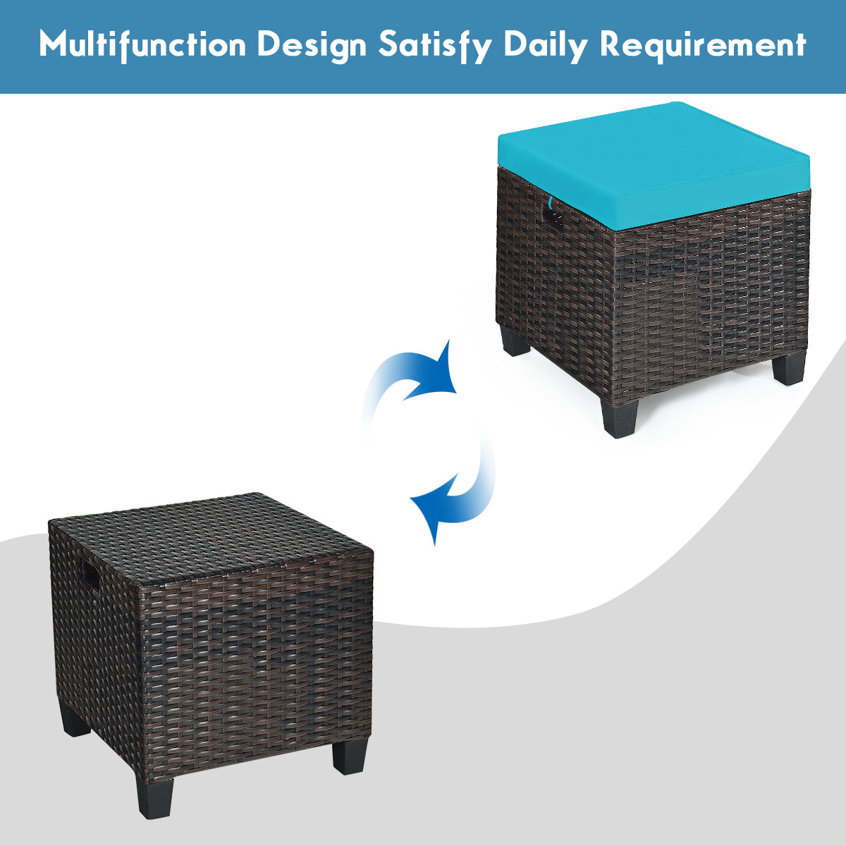 2PCS Patio Rattan Ottoman Cushioned Seat-TurquoiseÂ