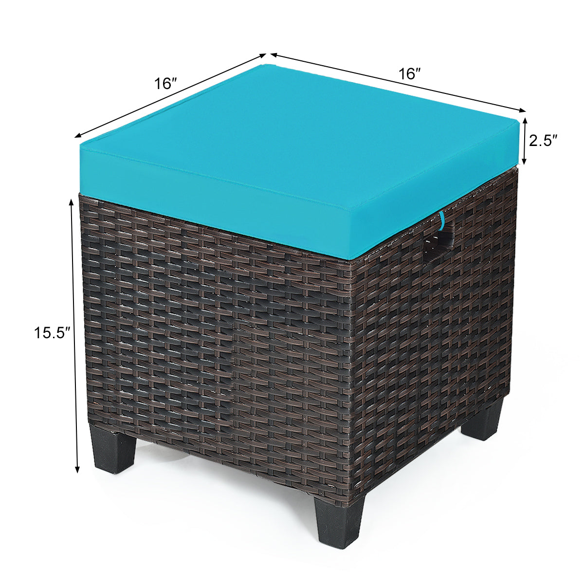 2PCS Patio Rattan Ottoman Cushioned Seat-TurquoiseÂ