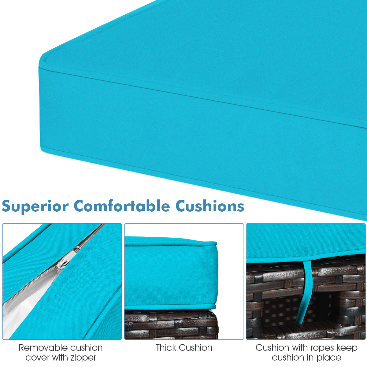 2PCS Patio Rattan Ottoman Cushioned Seat-TurquoiseÂ