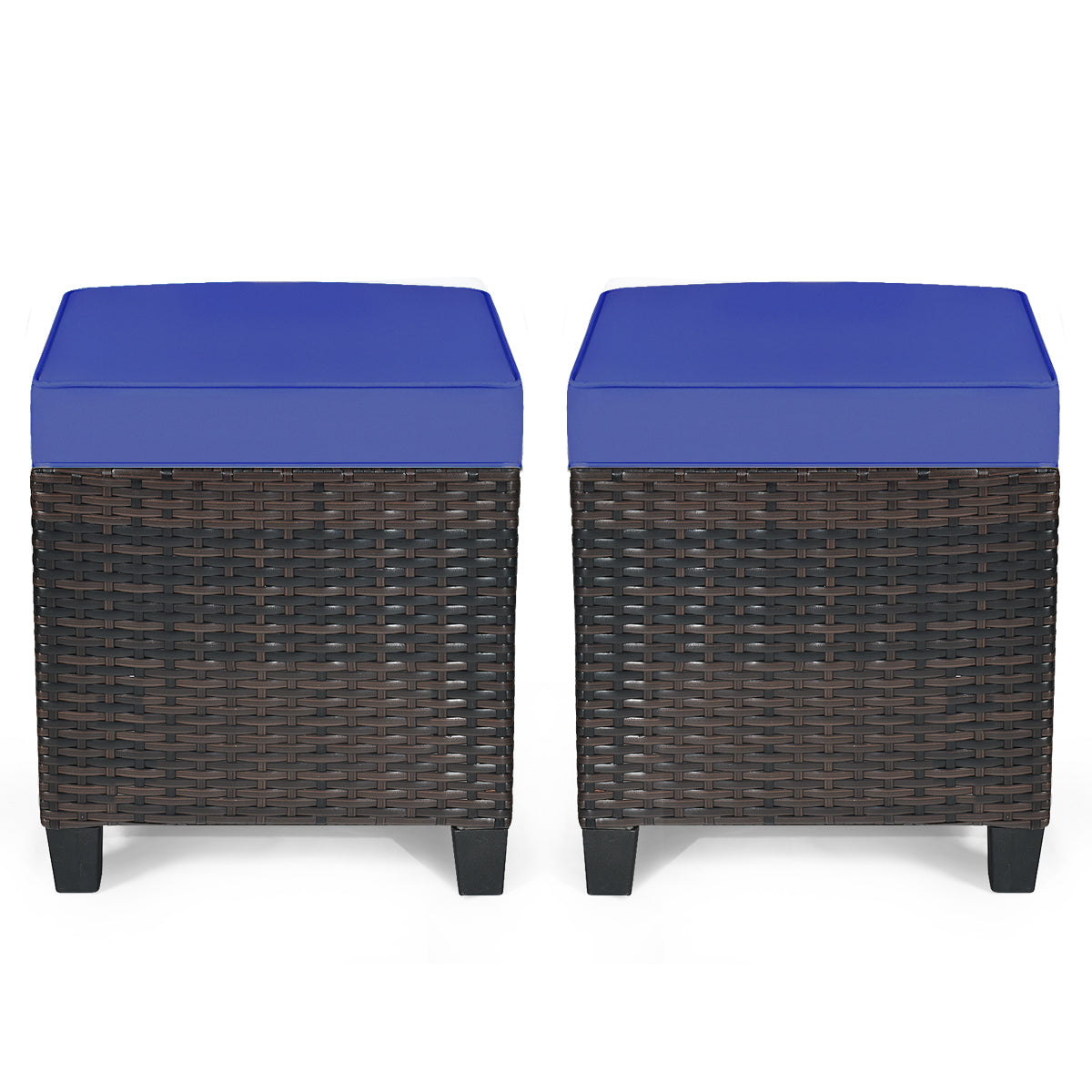 2 Pieces Patio Rattan Ottoman Set with Removable Cushions-NavyÂ