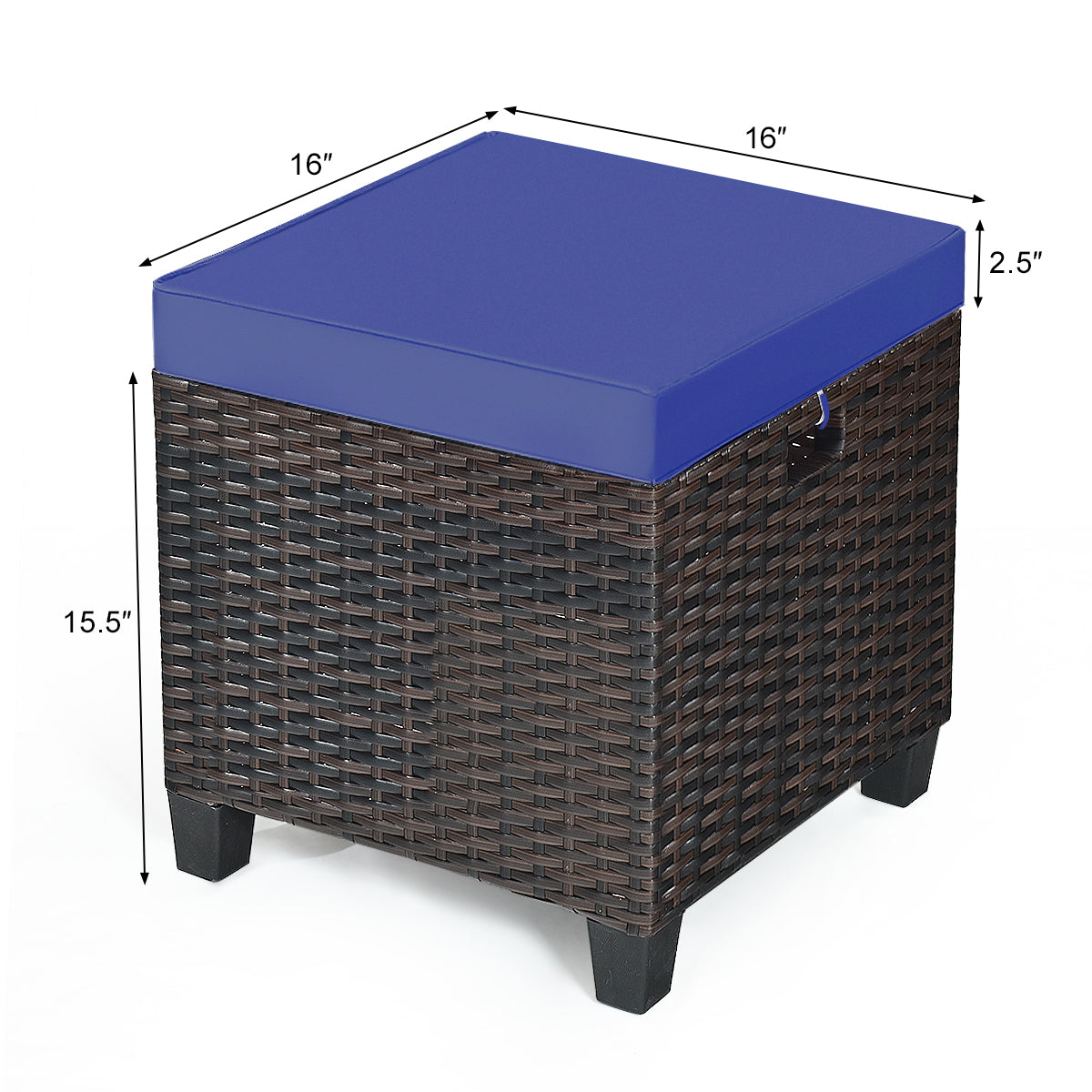 2 Pieces Patio Rattan Ottoman Set with Removable Cushions-NavyÂ