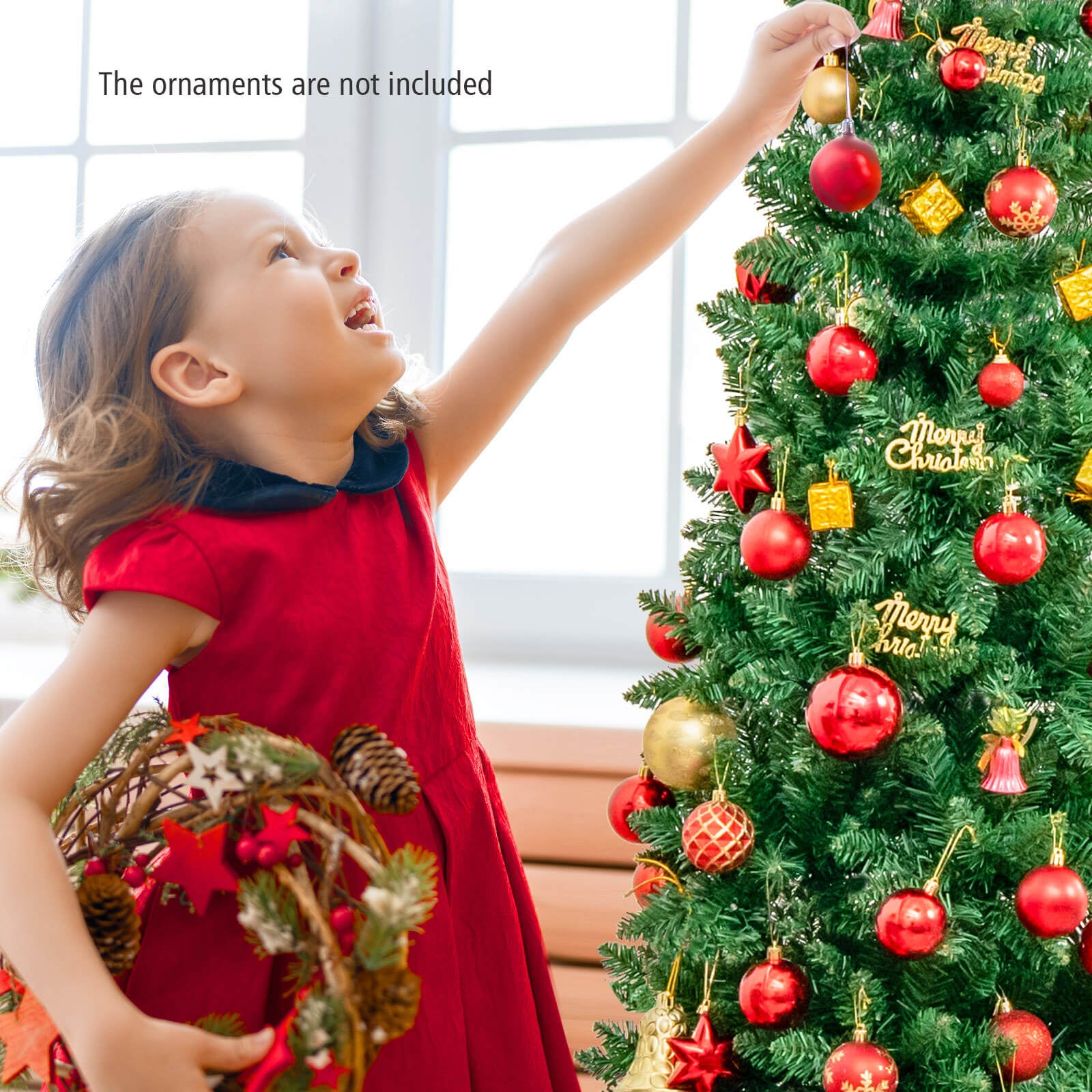 6.5' / 7.5' Pre-Lit Hinged Artificial Pencil Christmas Tree-6.5 ftÂ
