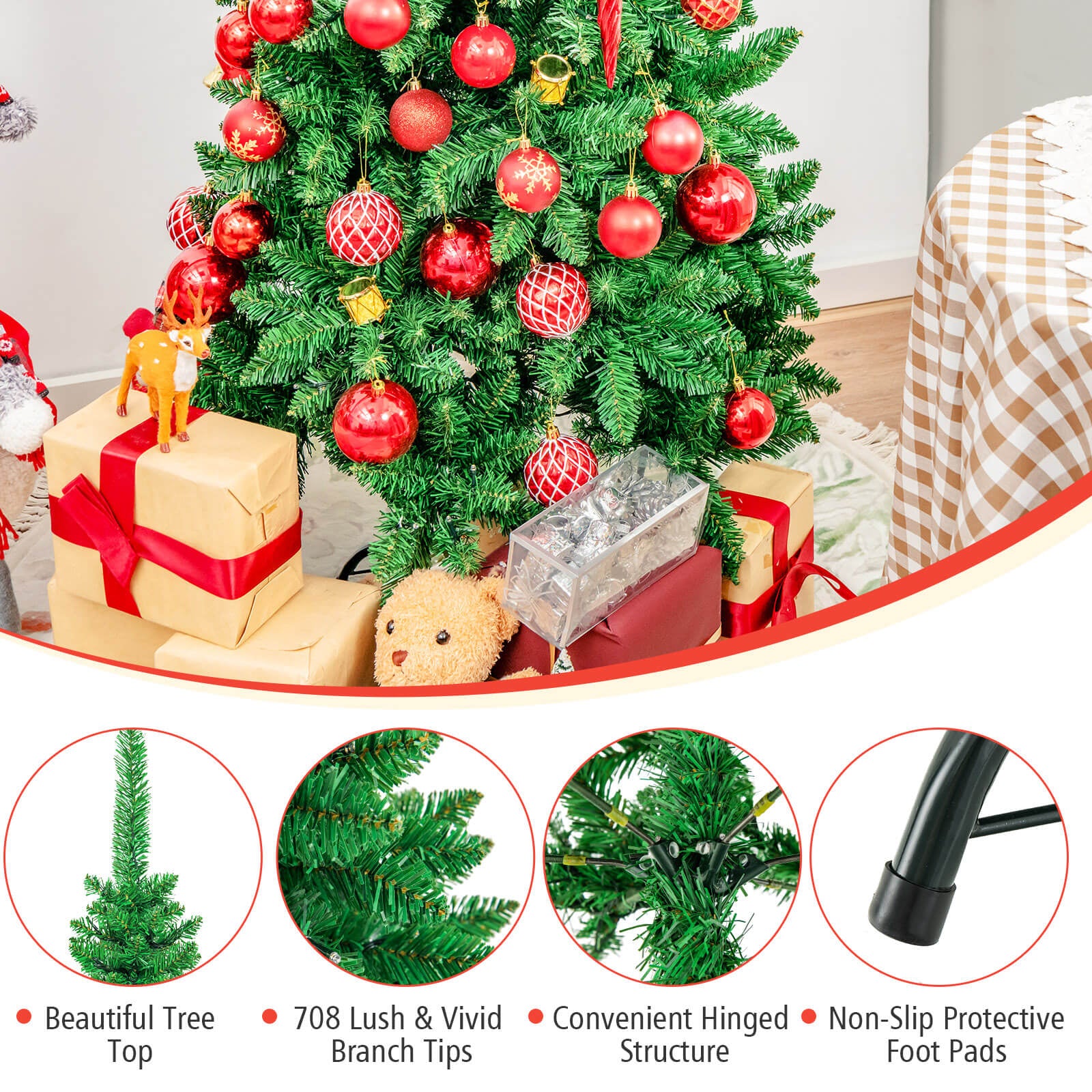 6.5' / 7.5' Pre-Lit Hinged Artificial Pencil Christmas Tree-6.5 ftÂ