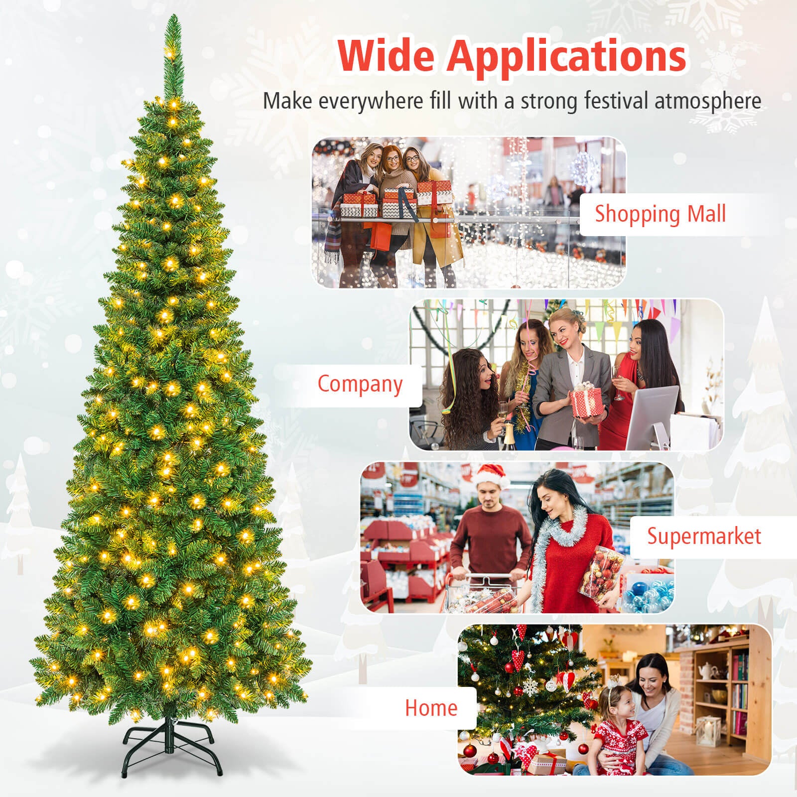 6.5' / 7.5' Pre-Lit Hinged Artificial Pencil Christmas Tree-6.5 ftÂ