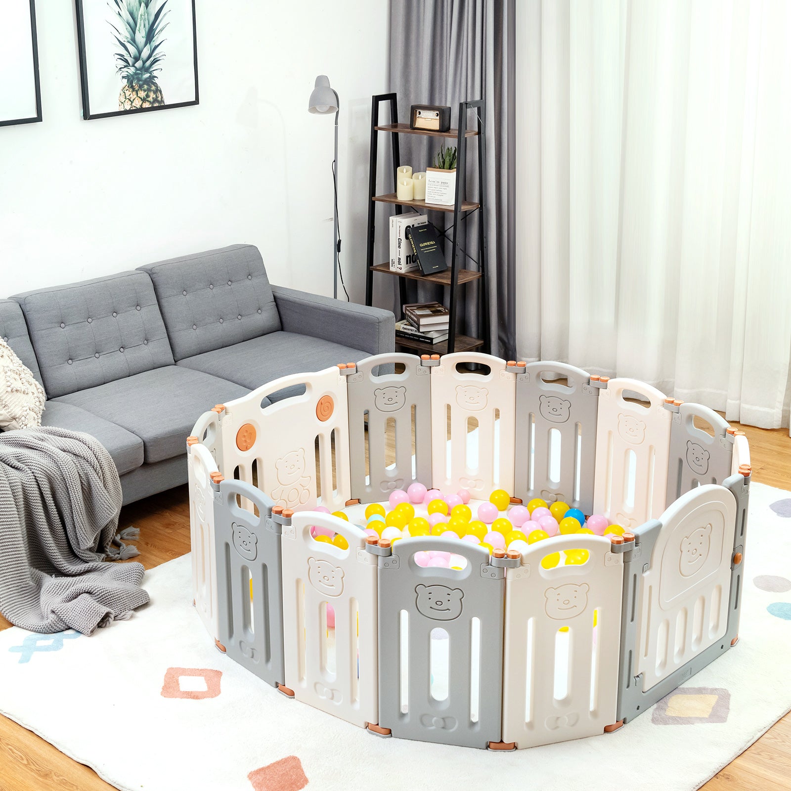 Foldable Baby Playpen 14 Panel Activity Center Safety Play Yard-BeigeÂ