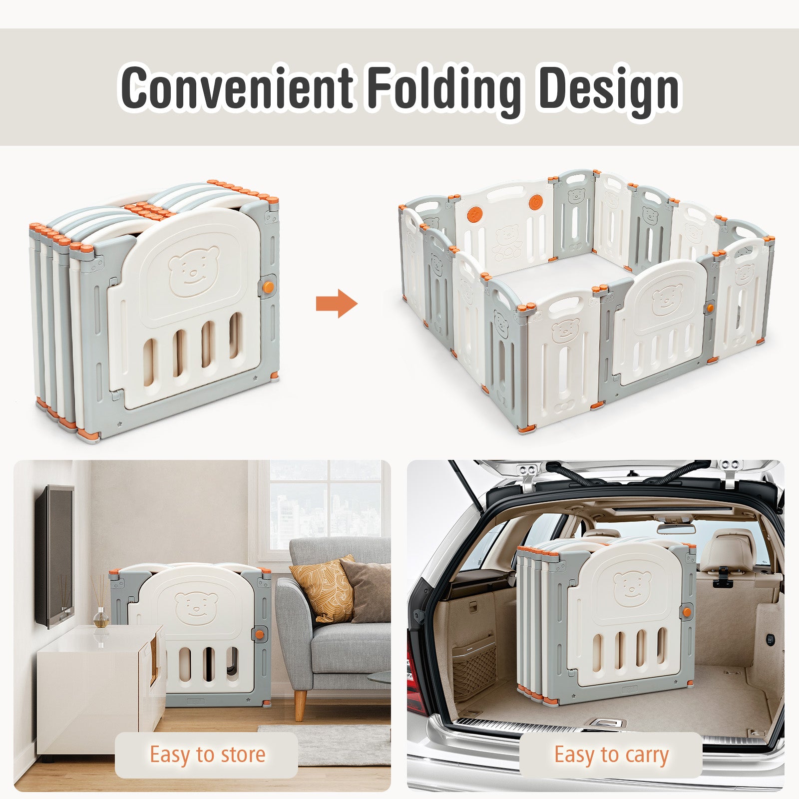 Foldable Baby Playpen 14 Panel Activity Center Safety Play Yard-BeigeÂ