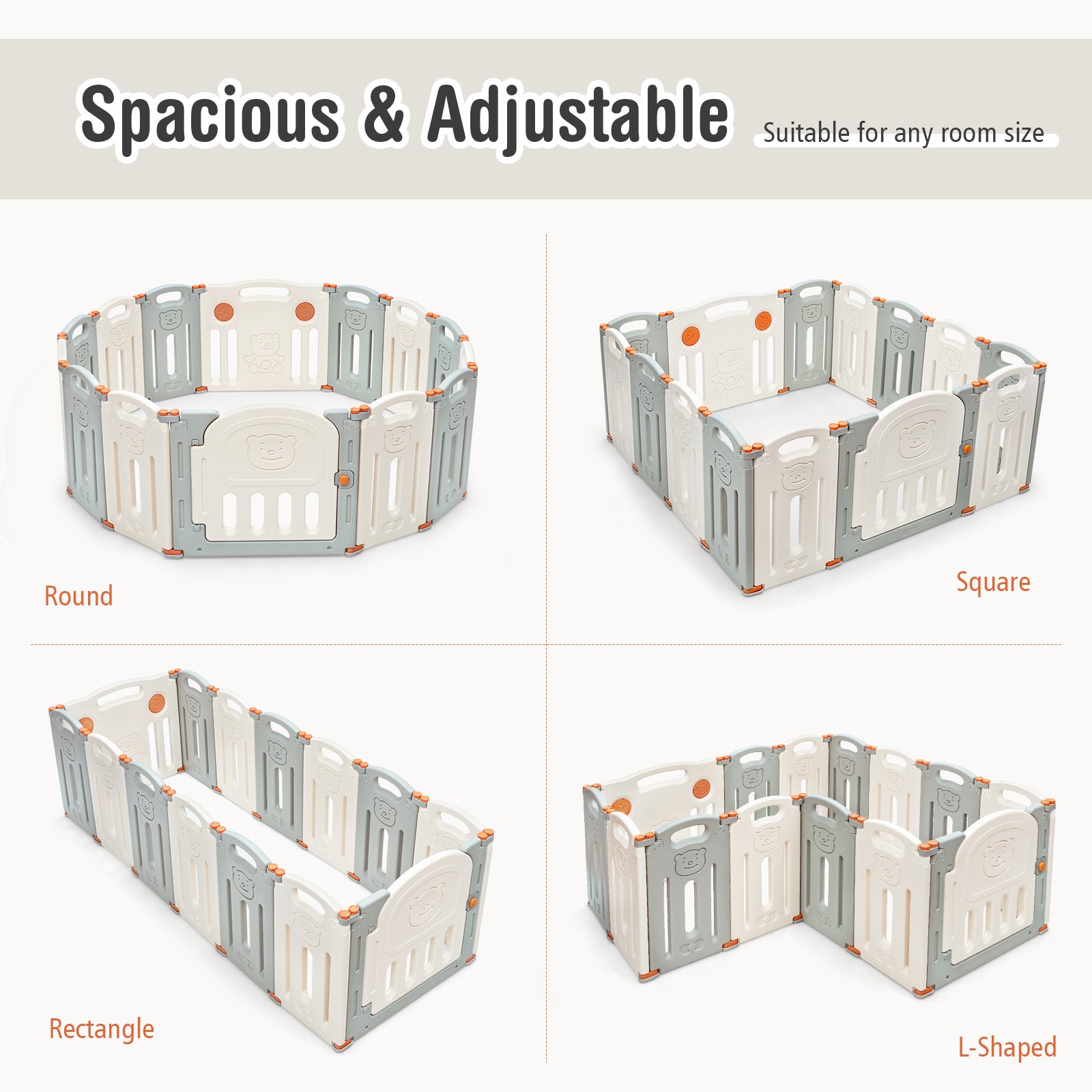 Foldable Baby Playpen 14 Panel Activity Center Safety Play Yard-BeigeÂ