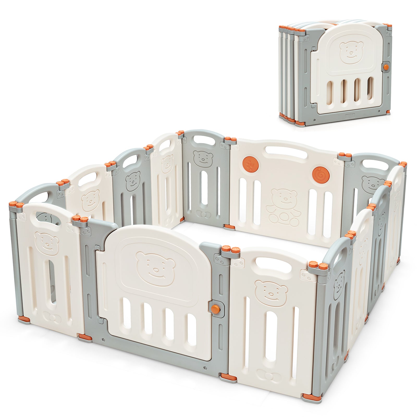 Foldable Baby Playpen 14 Panel Activity Center Safety Play Yard-BeigeÂ
