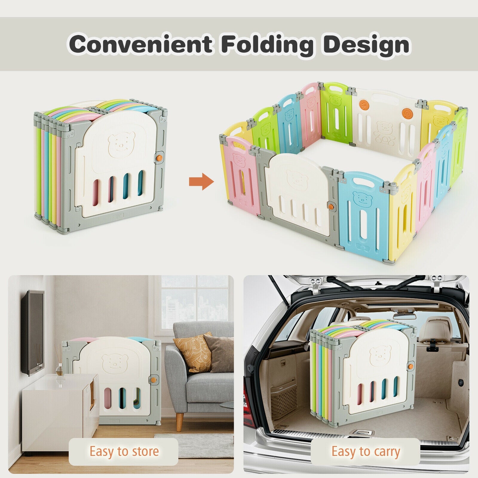 Foldable Baby Playpen 14 Panel Activity Center Safety Play Yard-MulticolorÂ