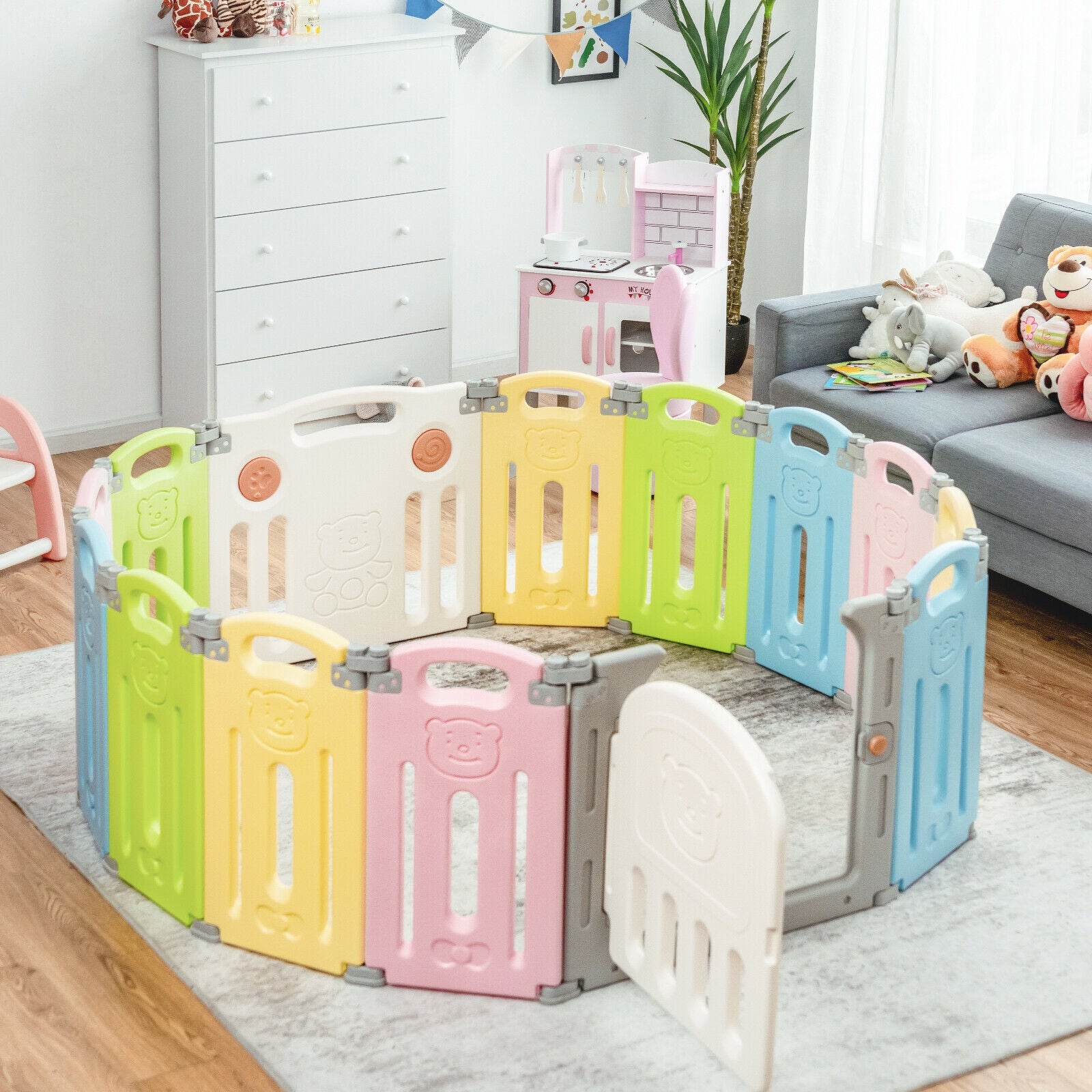 Foldable Baby Playpen 14 Panel Activity Center Safety Play Yard-MulticolorÂ