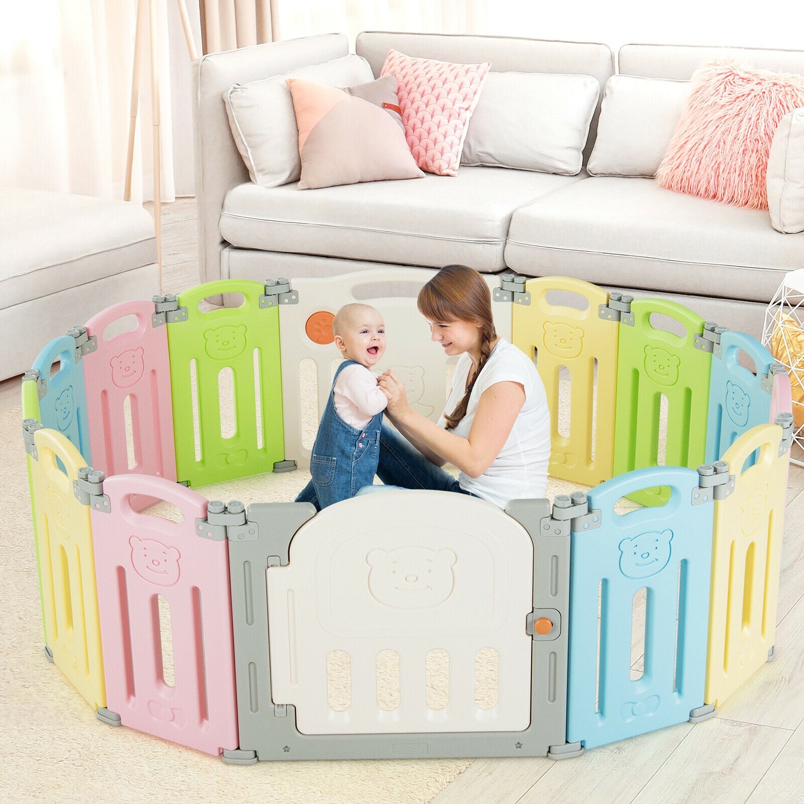 Foldable Baby Playpen 14 Panel Activity Center Safety Play Yard-MulticolorÂ