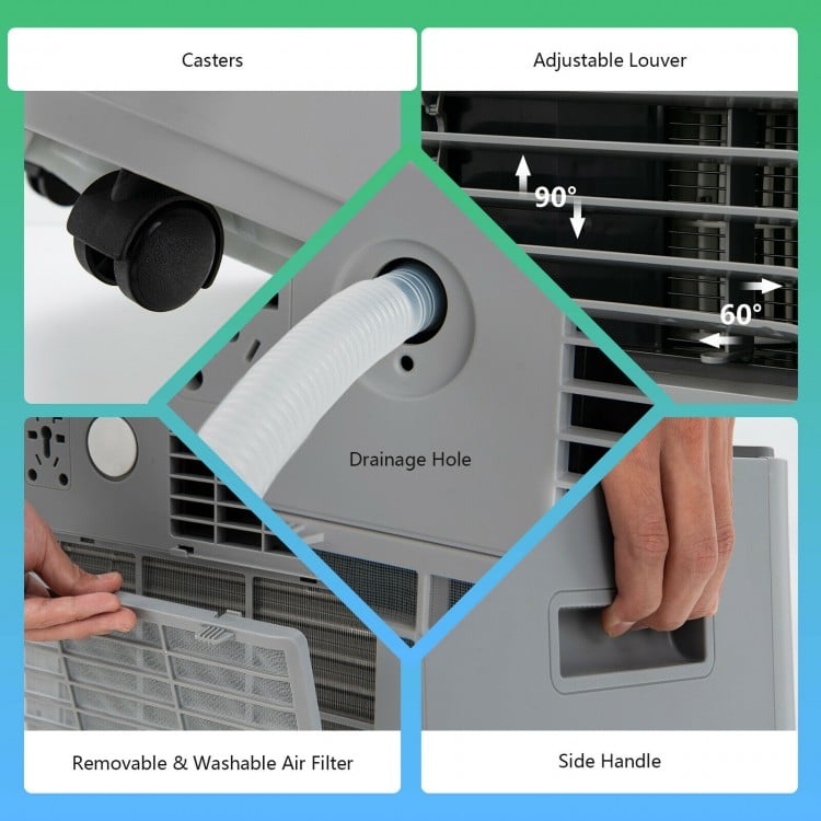 8000BTU 3-in-1 Portable Air Conditioner with Remote Control-Gray