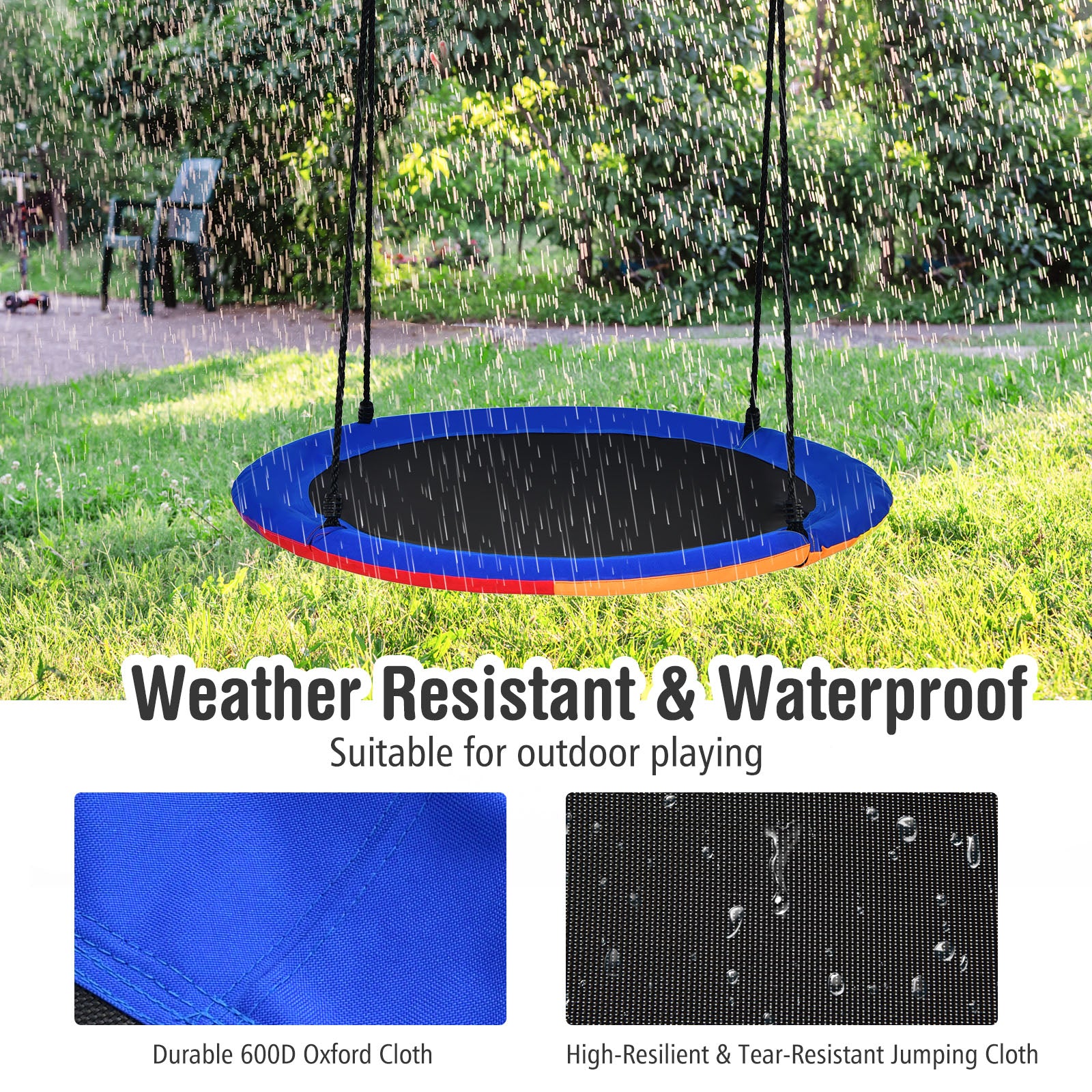 40 Inch Flying Saucer Tree Swing with 2 Hanging Straps for Kids-Blue