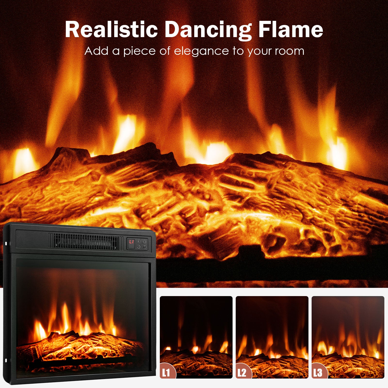 18 Inch Electric Fireplace Inserted with Adjustable LED FlameÂ
