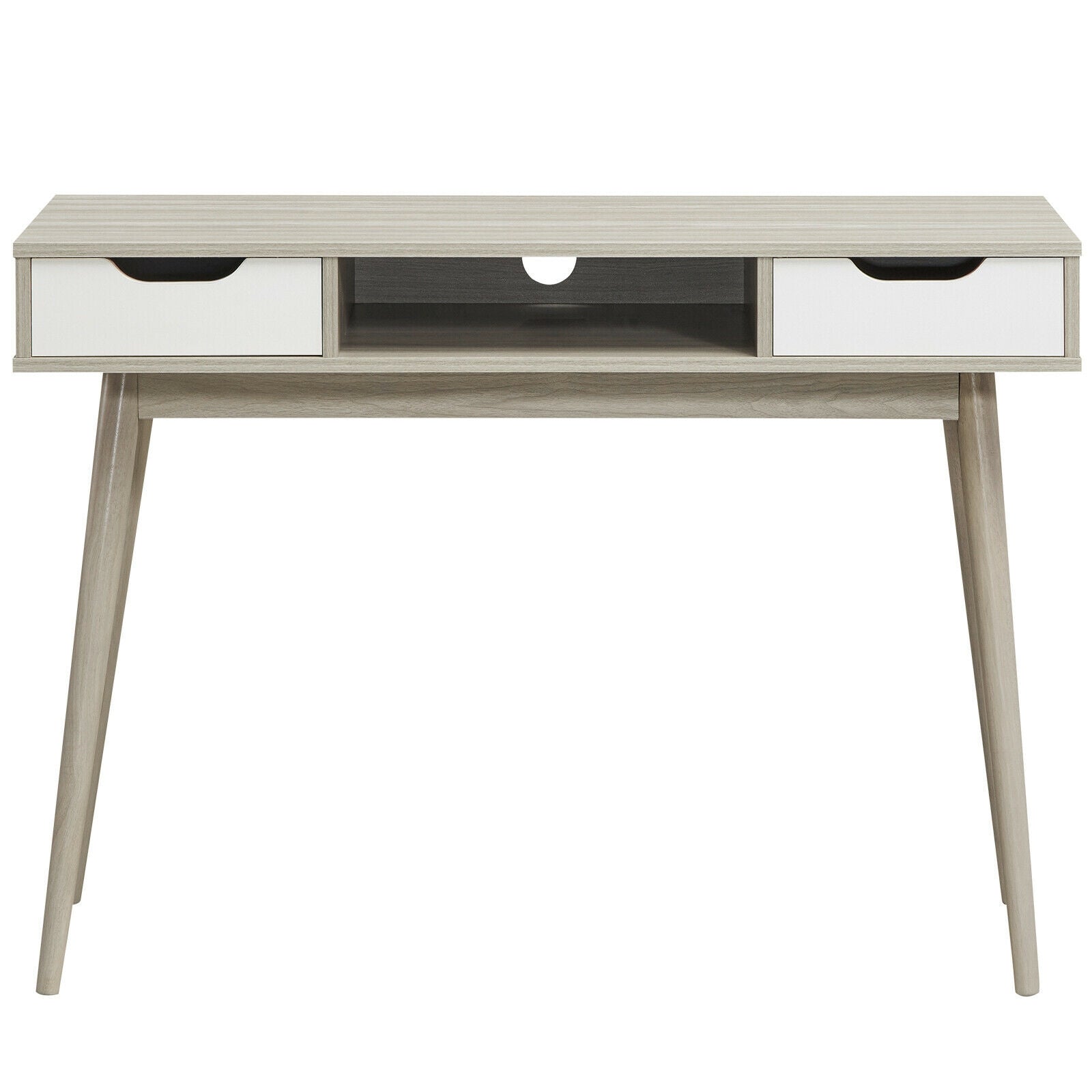 Stylish Computer Desk Workstation with 2 Drawers and Solid Wood Legs-OakÂ