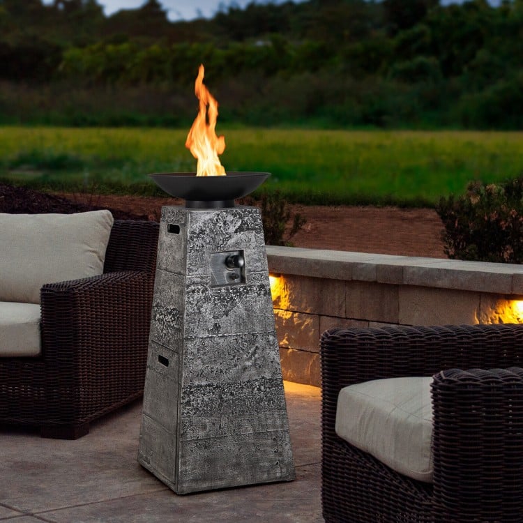 48 Inch Propane Fire Bowl Column with Lava Rocks and PVC Cover