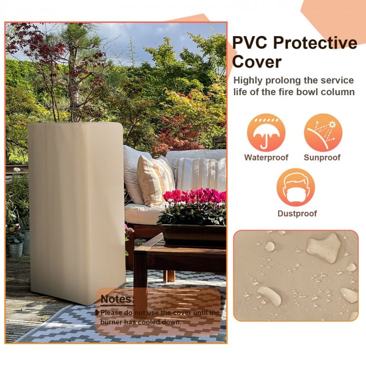 48 Inch Propane Fire Bowl Column with Lava Rocks and PVC Cover
