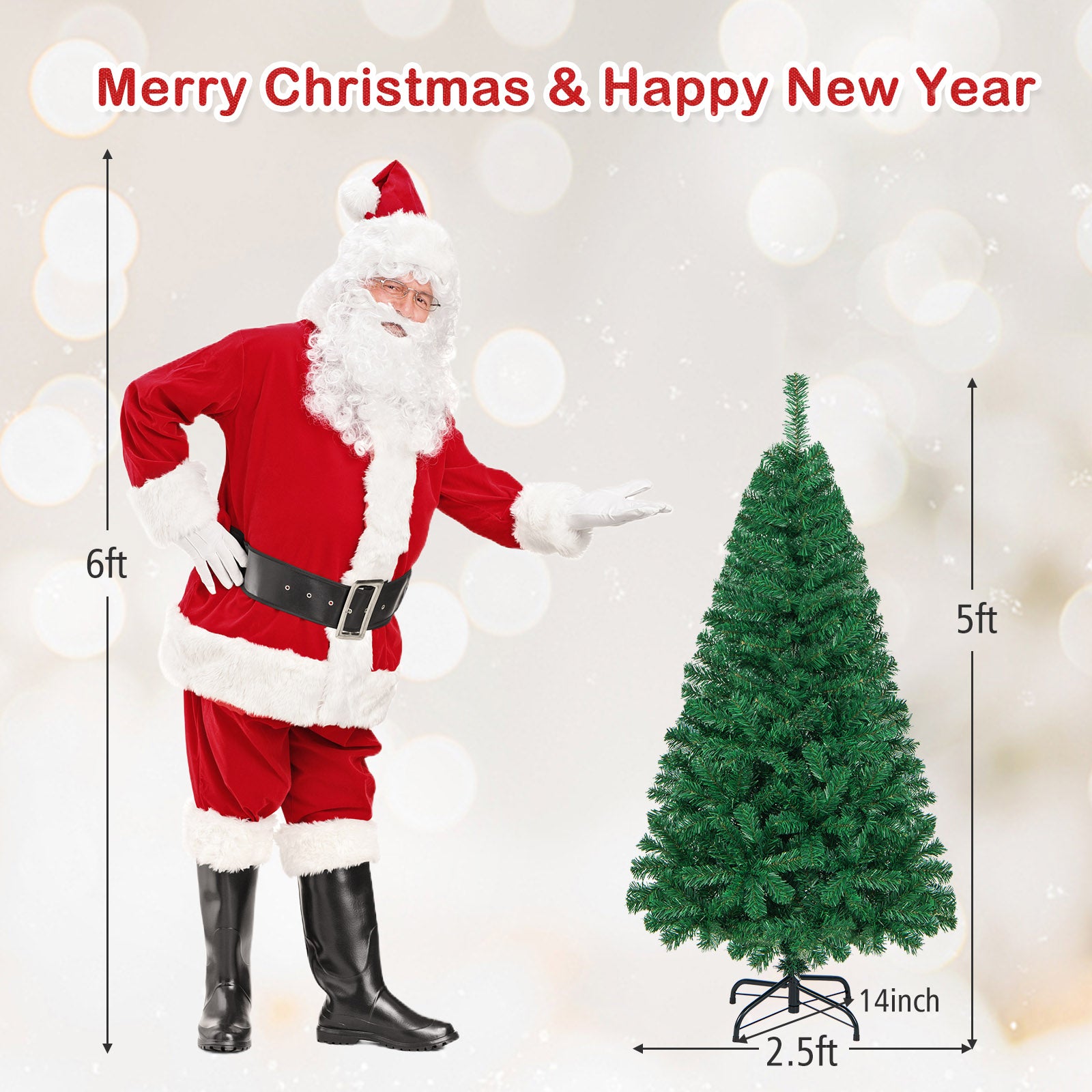 Artificial PVC Hinged Christmas Tree with Solid Metal Stand-5 ftÂ