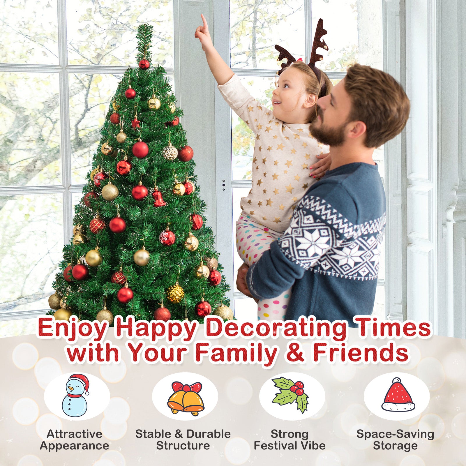 Artificial PVC Hinged Christmas Tree with Solid Metal Stand-5 ftÂ